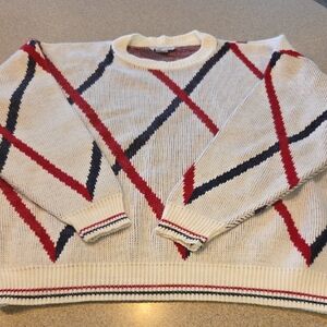 Vintage Olympoc Vibes!! Cabin Creek White, Red, And Blue Argyle Crewneck Sweater